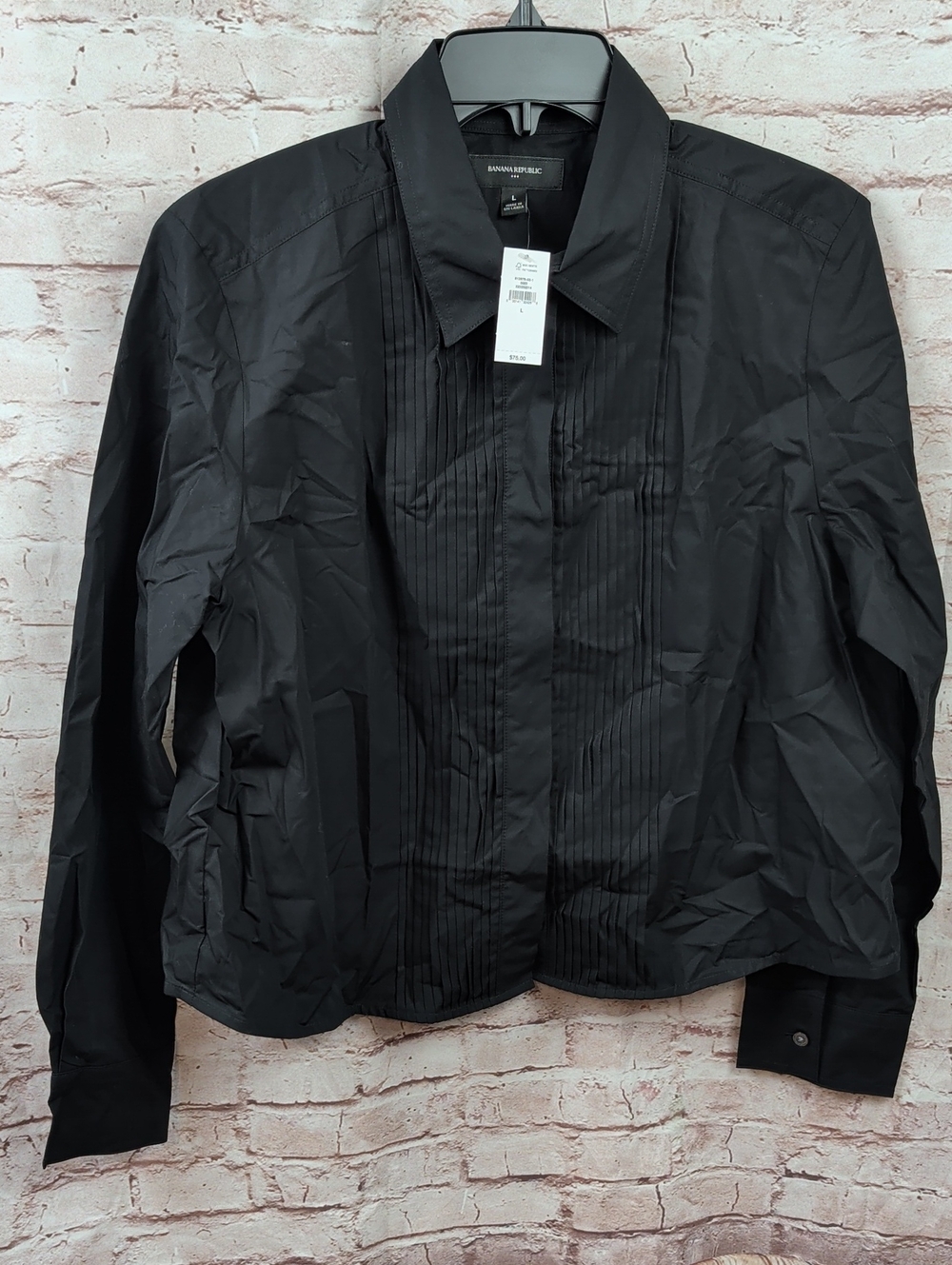Banana Republic Black Pleated-Front Dress Shirt - Large
